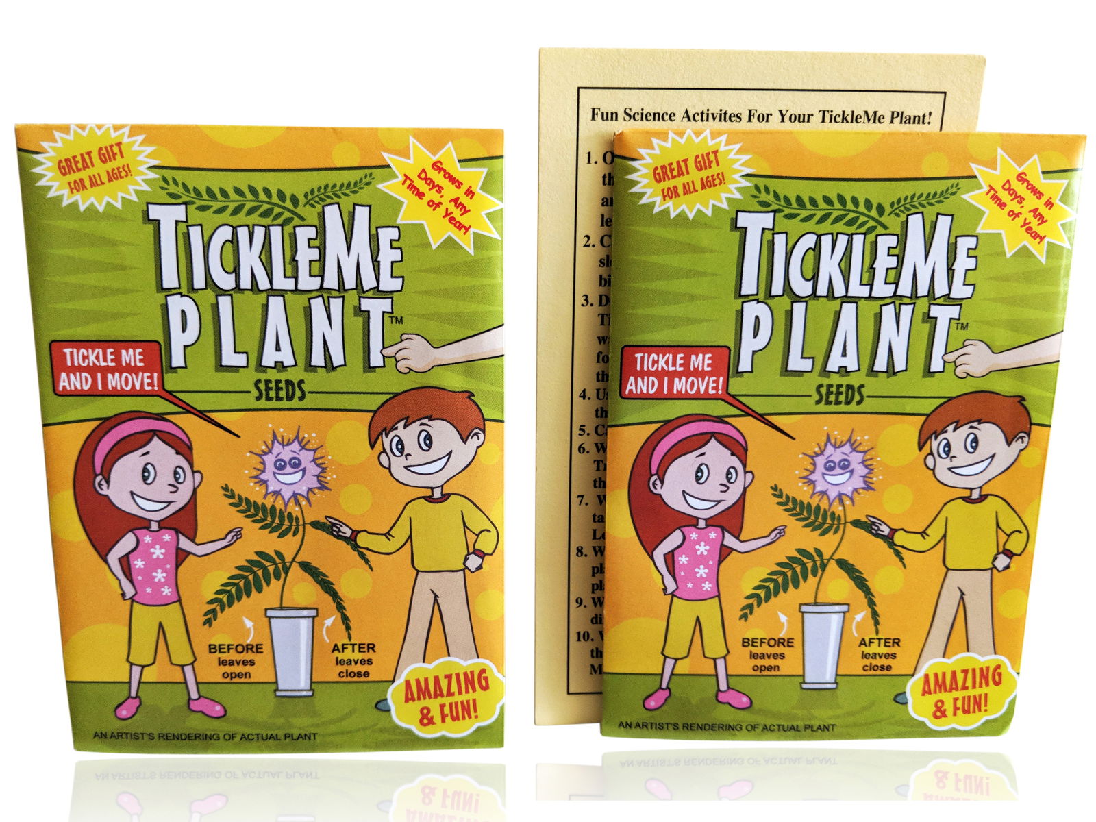 TickleMe Plant Seed Packets (2) " Great Birthday Party Giveaway! Leaves close when you Tickle it! TickleMe Plant Company, Inc