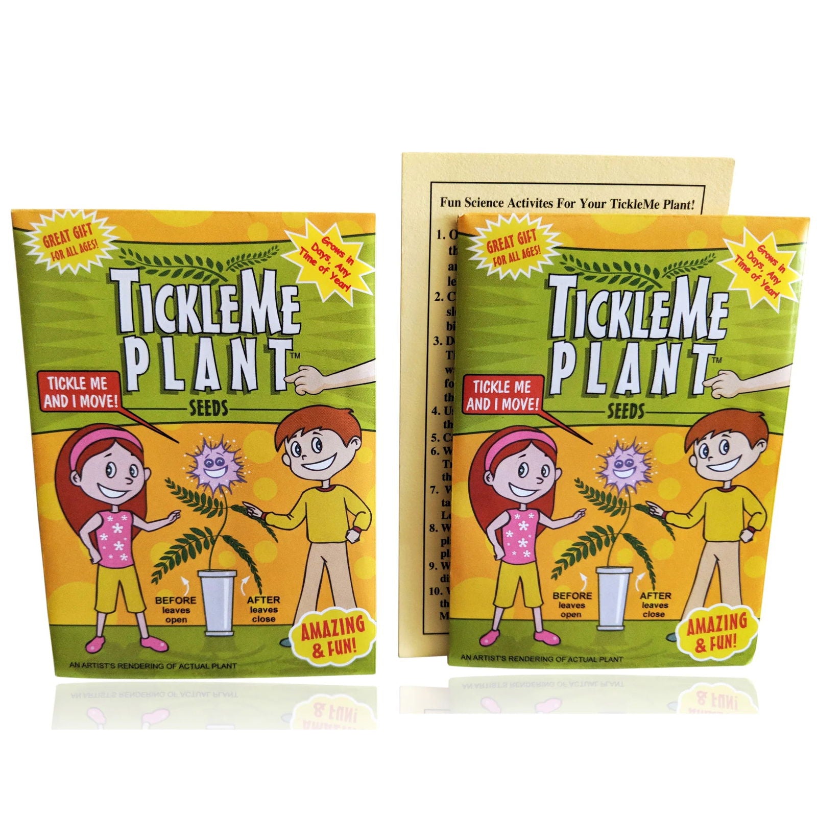 TickleMe Plant Seed Packets (2) " Great Birthday Party Giveaway! Leaves close when you Tickle it! TickleMe Plant Company, Inc